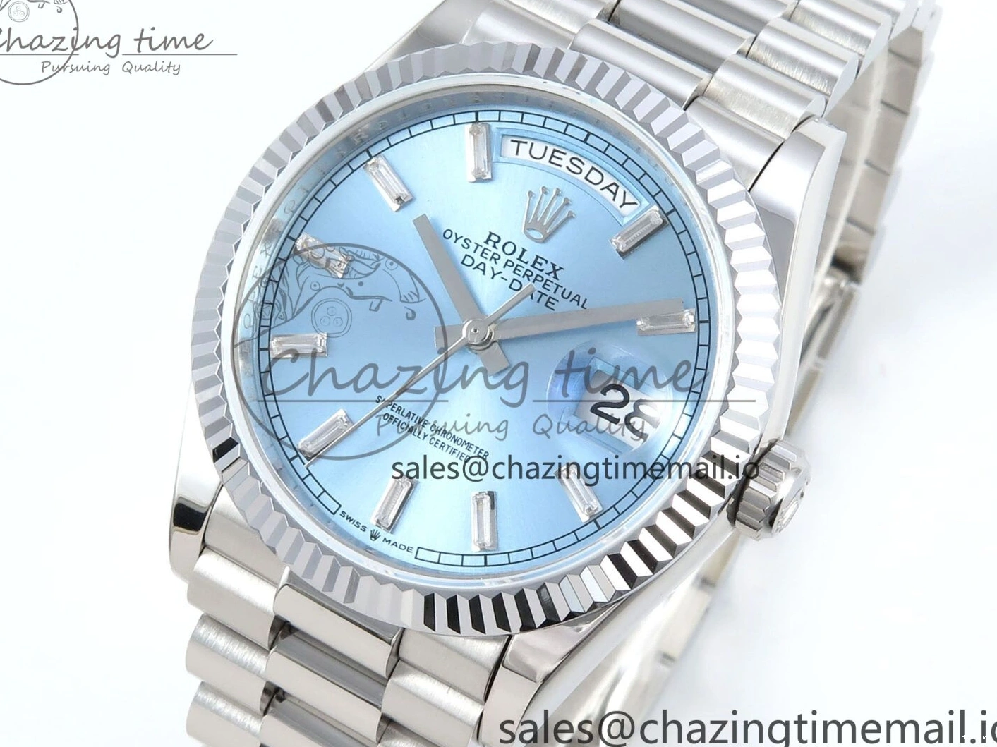 MiroTime 0214 Day Date 36 YG 128236 KF 1:1 Best Edition Ice Blue Crystal Dial on President Bracelet A2836 (Gain Weight) Modern 500